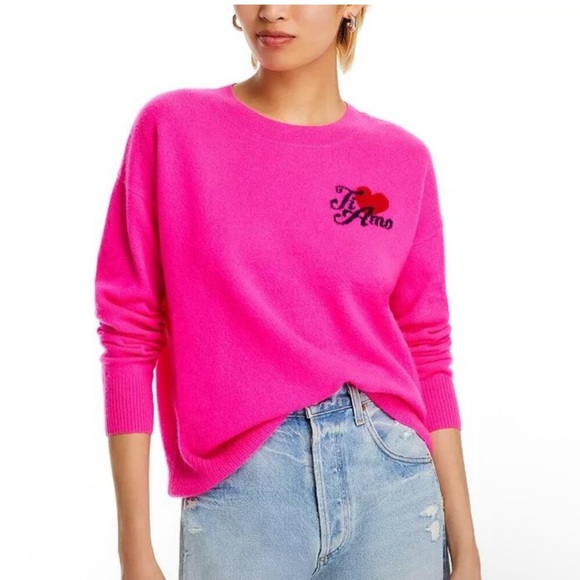 AQUA Cashmere Ti Amo Crewneck Sweater In Hot Pink. Size M - Picture 1 of 14